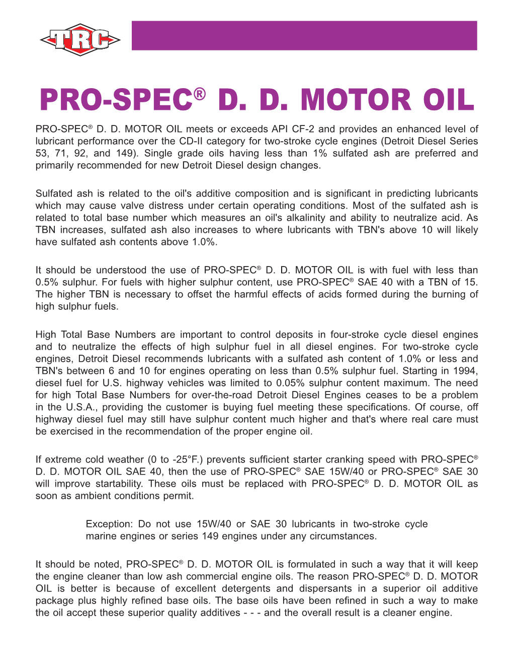 Pro-Spec® D. D. Motor Oil Pro-Spec® D