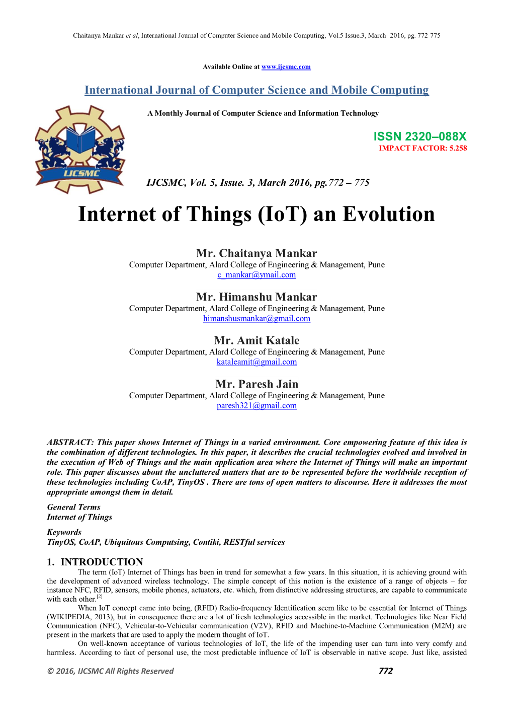 Iot) an Evolution