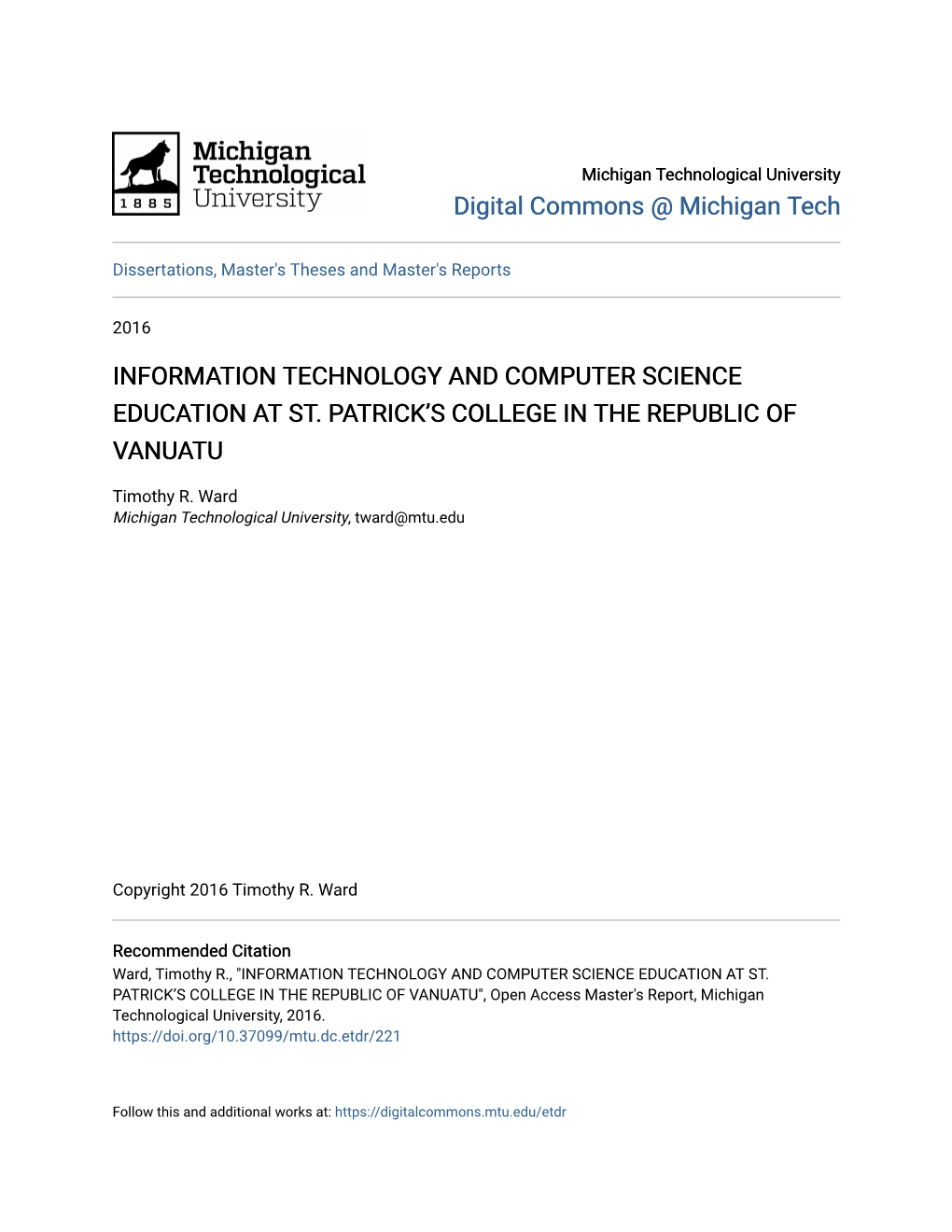 Information Technology and Computer Science Education at St. Patrick's College in the Republic of Vanuatu