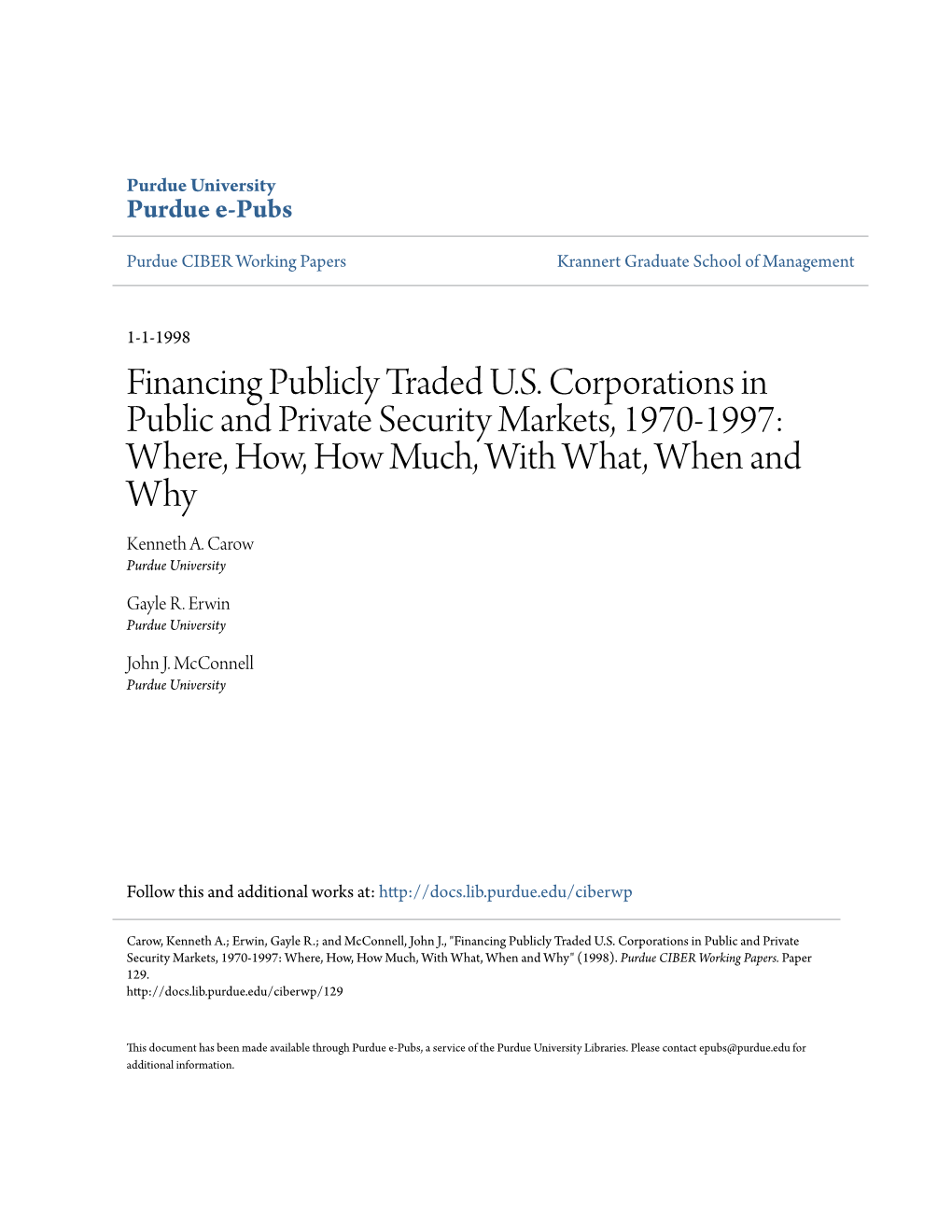 Financing Publicly Traded US Corporations In