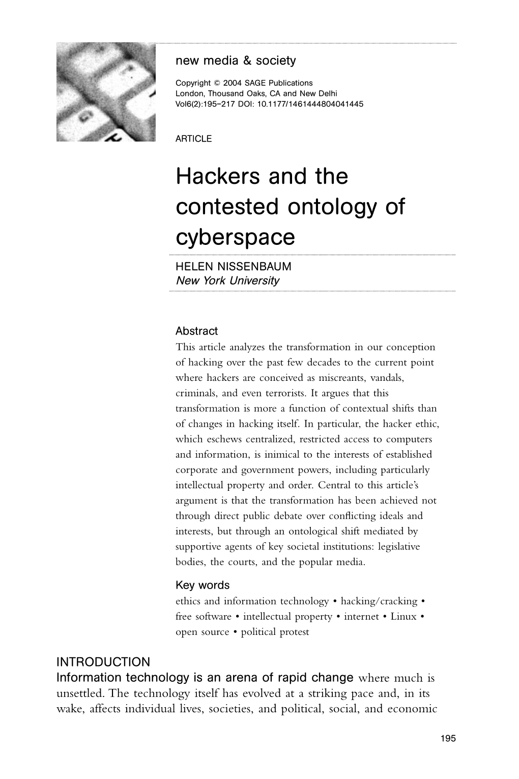 Hackers and the Contested Ontology of Cyberspace