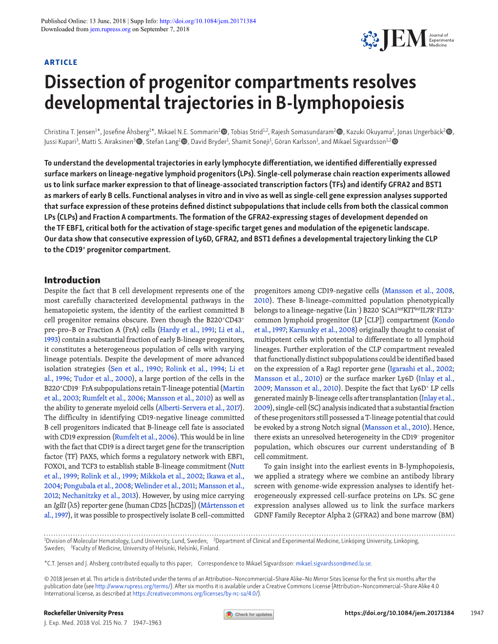 Dissection of Progenitor Compartments Resolves Developmental Trajectories in B-Lymphopoiesis