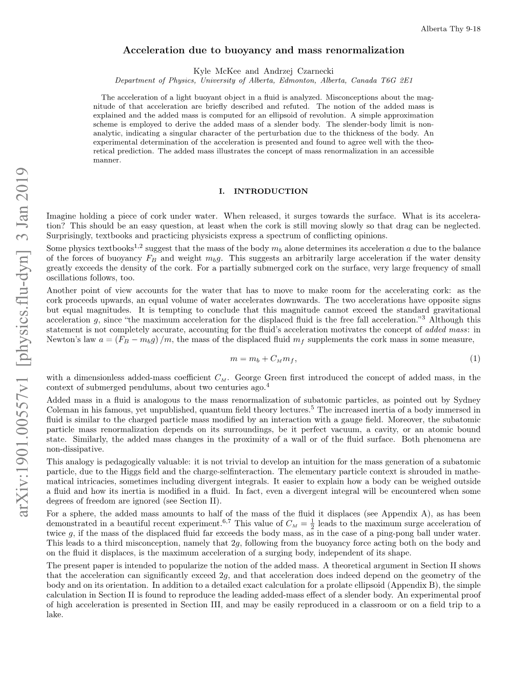 Acceleration Due to Buoyancy and Mass Renormalization