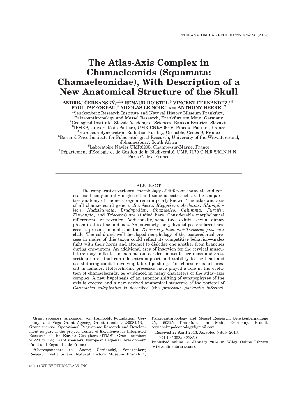 The Atlasaxis Complex in Chamaeleonids (Squamata