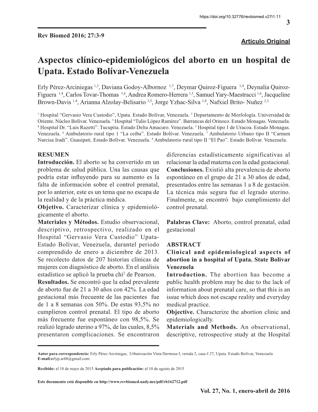 Aspectos Clínico-Epidemiológicos Del Aborto En Un Hospital De Upata