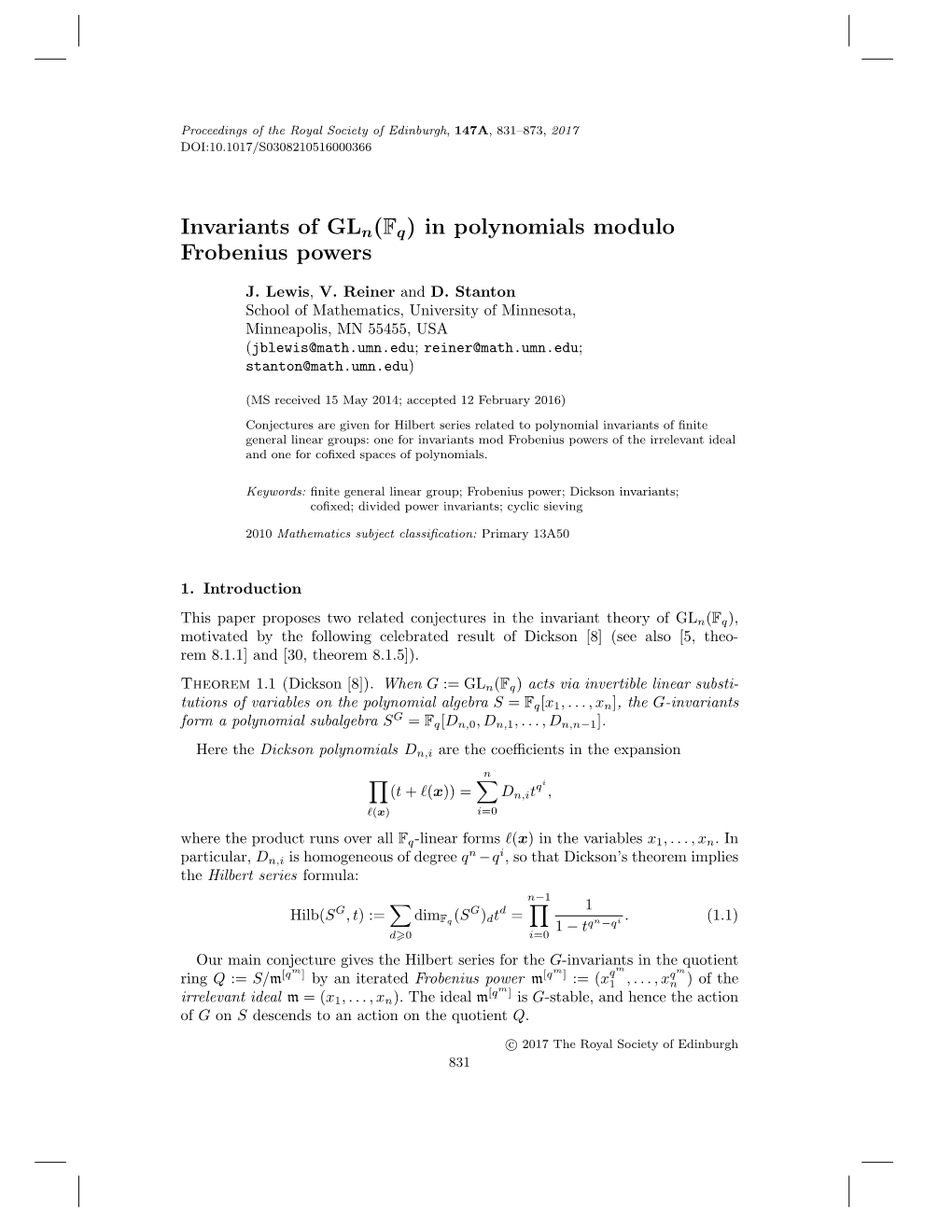 Invariants of Gln(Fq) in Polynomials Modulo Frobenius Powers