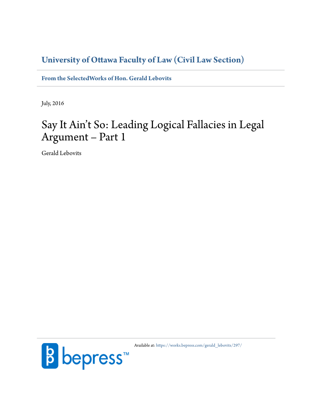 Leading Logical Fallacies in Legal Argument – Part 1 Gerald Lebovits