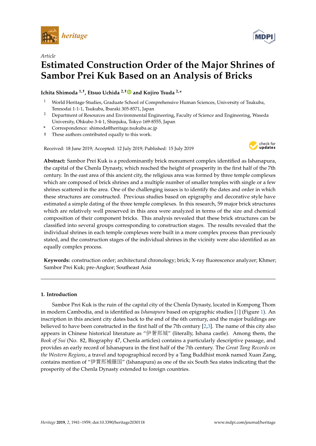 Estimated Construction Order of the Major Shrines of Sambor Prei Kuk Based on an Analysis of Bricks