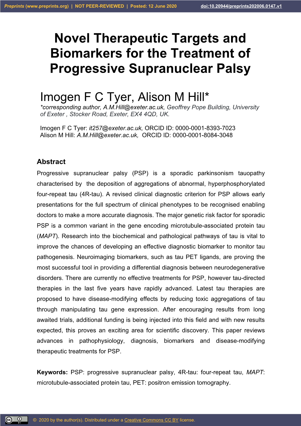 Novel Therapeutic Targets and Biomarkers for the Treatment Of