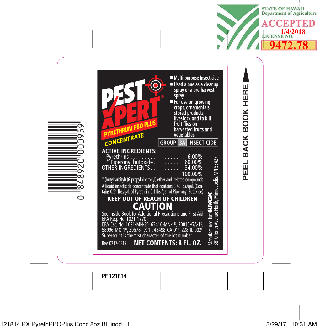 Pestxpert Pyrethrum PBO Plus Concentrate Con- Tains a Group 3A Insecticide