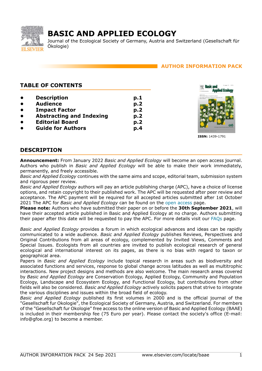 BASIC and APPLIED ECOLOGY Journal of the Ecological Society of Germany, Austria and Switzerland (Gesellschaft Für Ökologie)