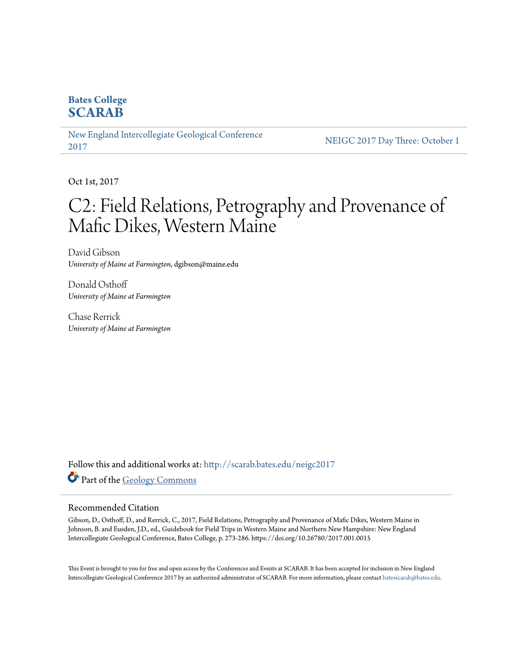 Field Relations, Petrography and Provenance of Mafic Dikes, Western Maine David Gibson University of Maine at Farmington, Dgibson@Maine.Edu