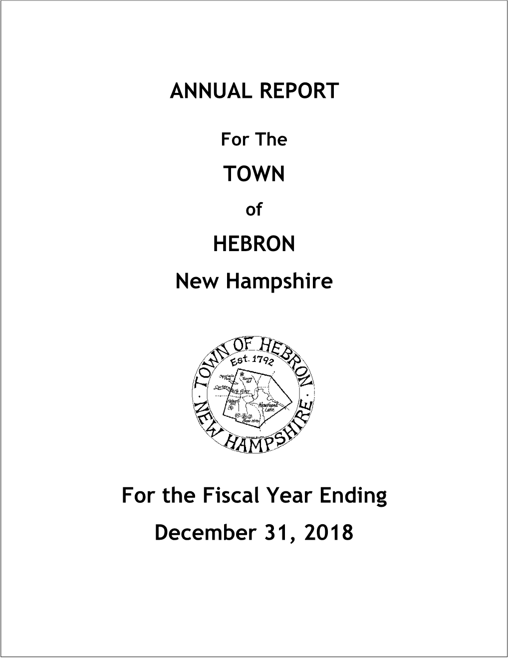 ANNUAL REPORT TOWN HEBRON New Hampshire for the Fiscal Year