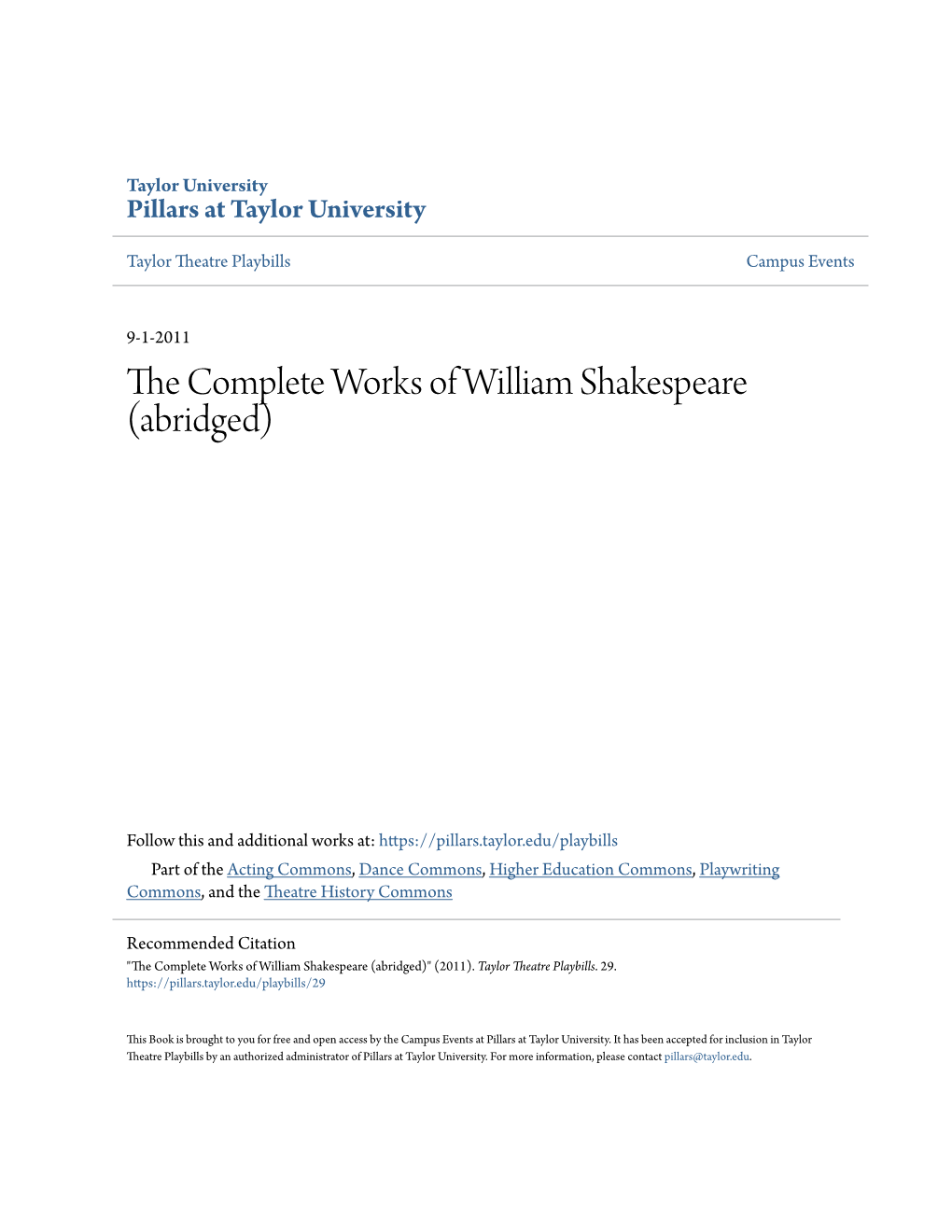 The Complete Works of William Shakespeare (Abridged)