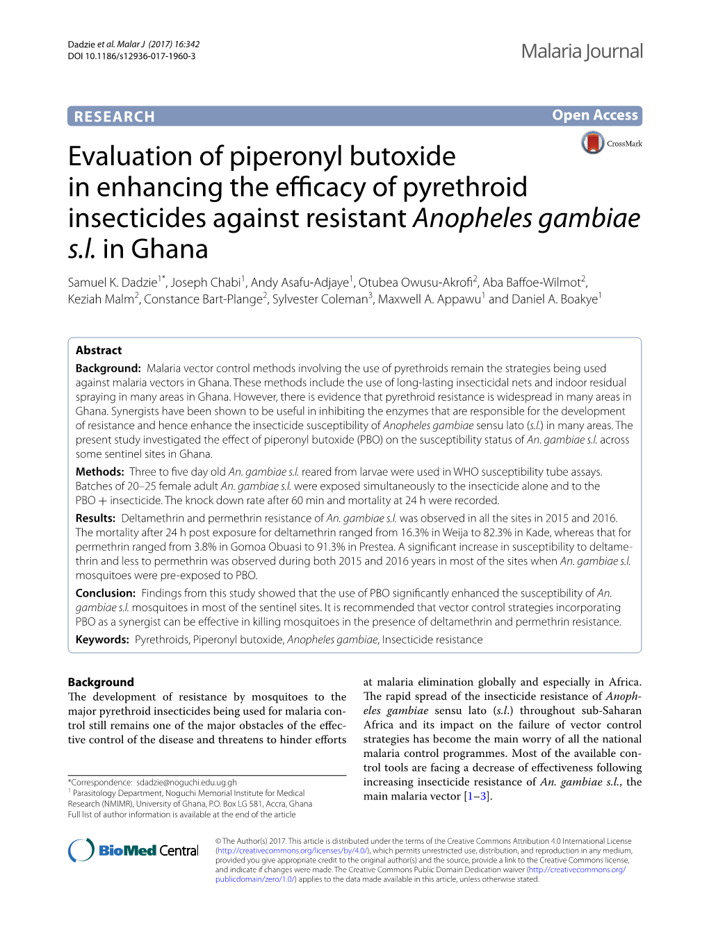 Evaluation of Piperonyl Butoxide in Enhancing the Efficacy of Pyrethroid