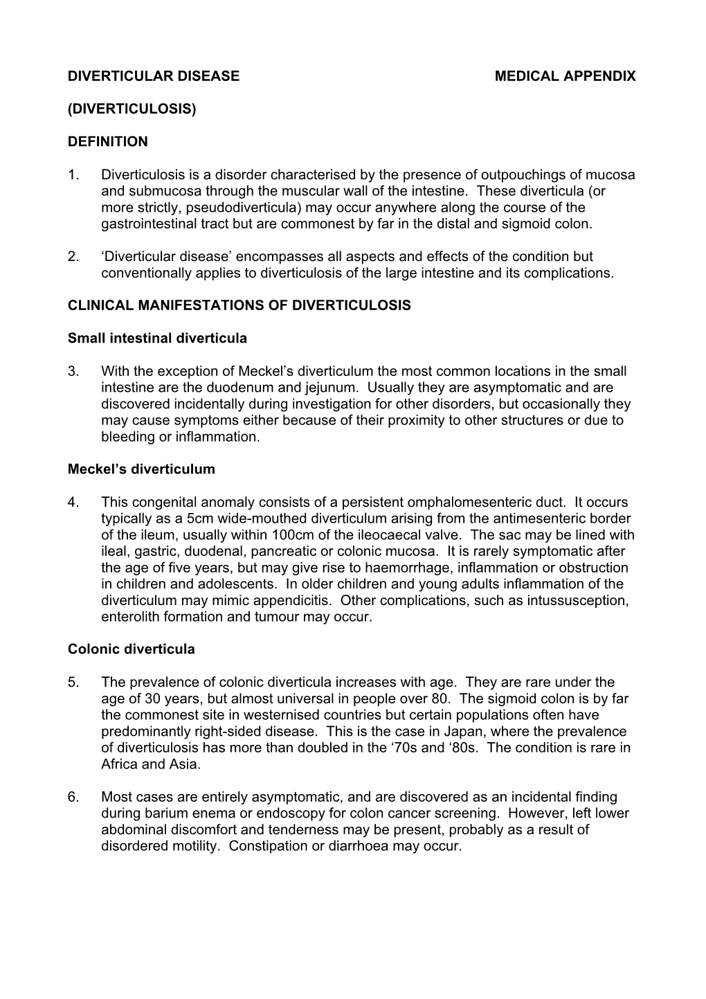 Diverticular Disease Medical Appendix (Diverticulosis