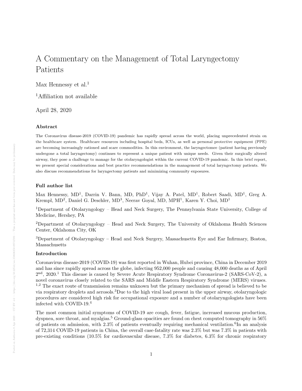 A Commentary on the Management of Total Laryngectomy Patients