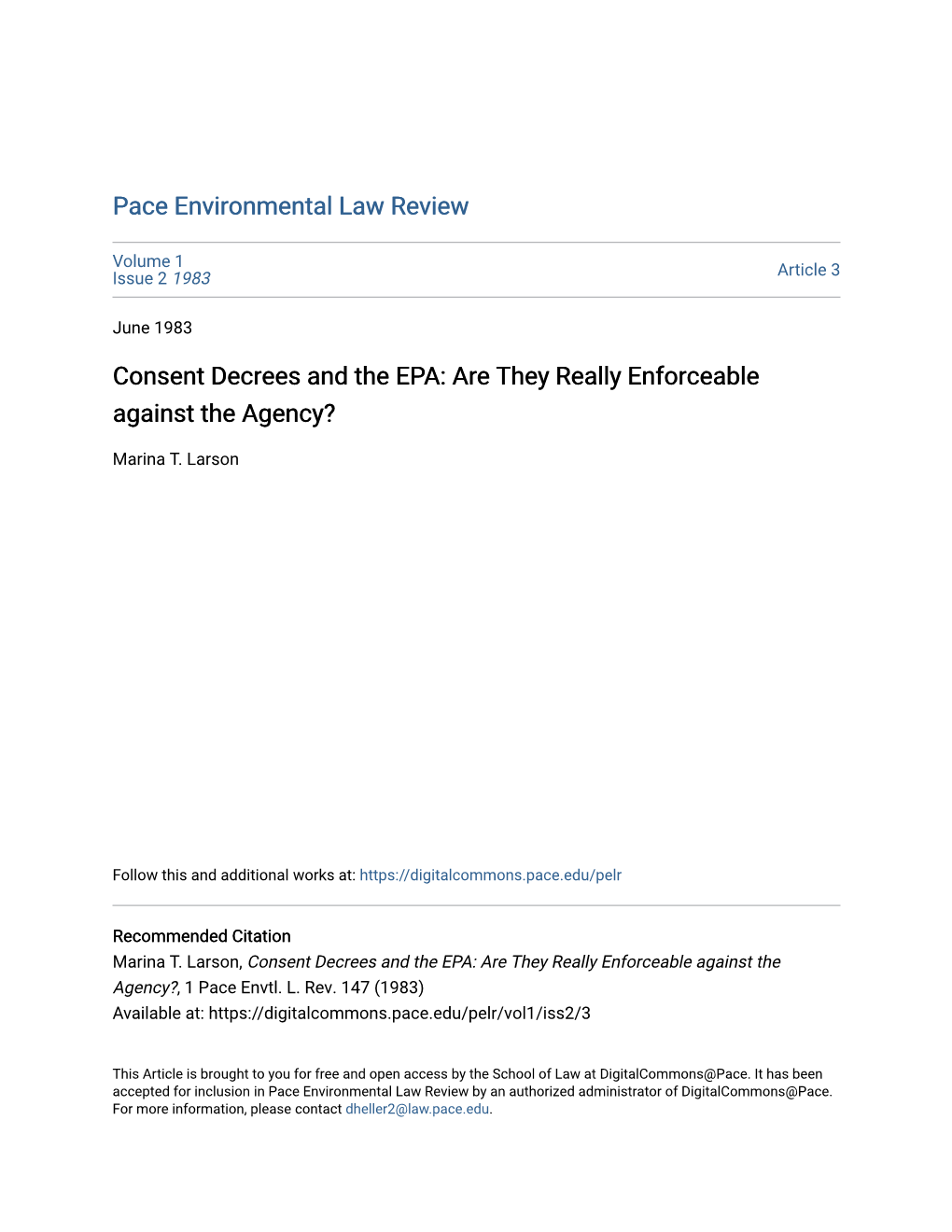 Consent Decrees and the EPA: Are They Really Enforceable Against the Agency?