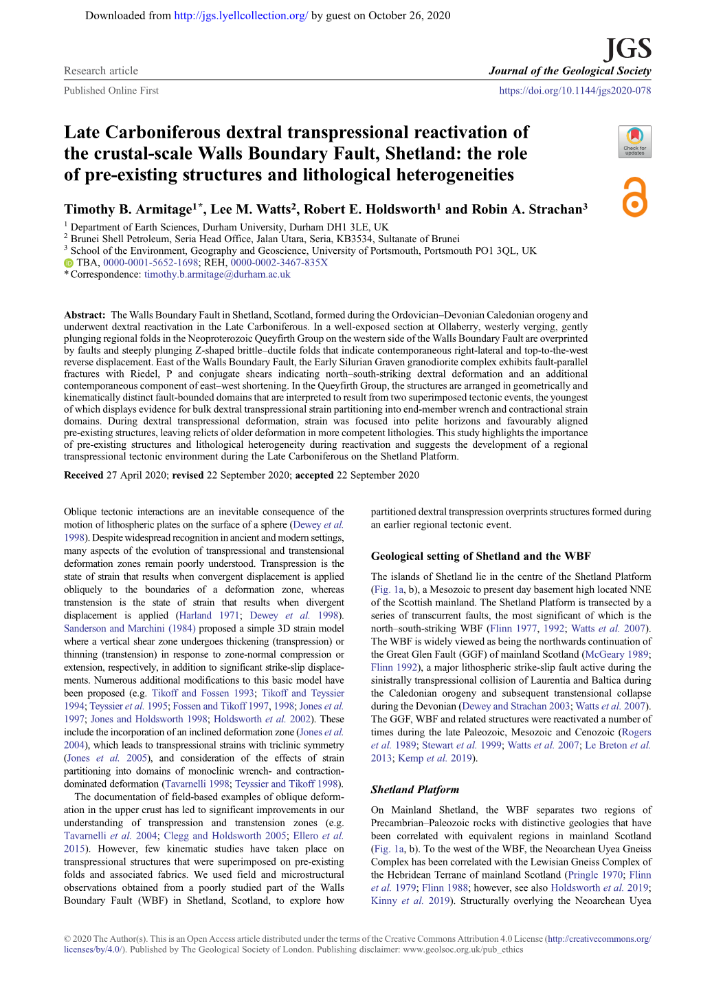 Late Carboniferous Dextral Transpressional Reactivation of The