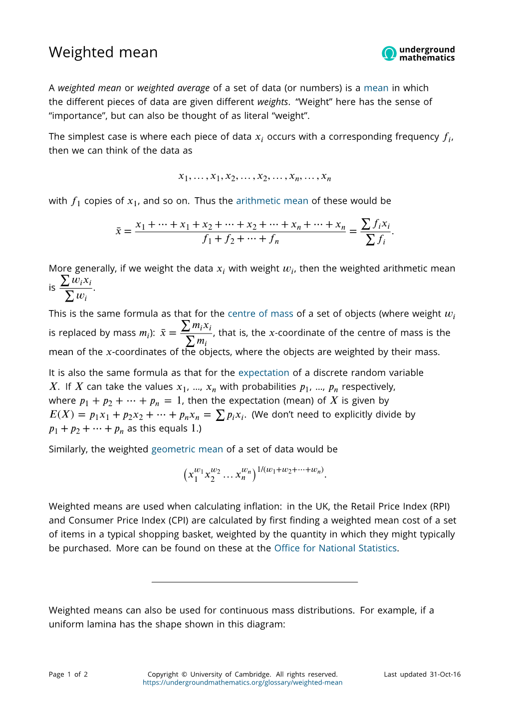 Weighted Mean Mathematics