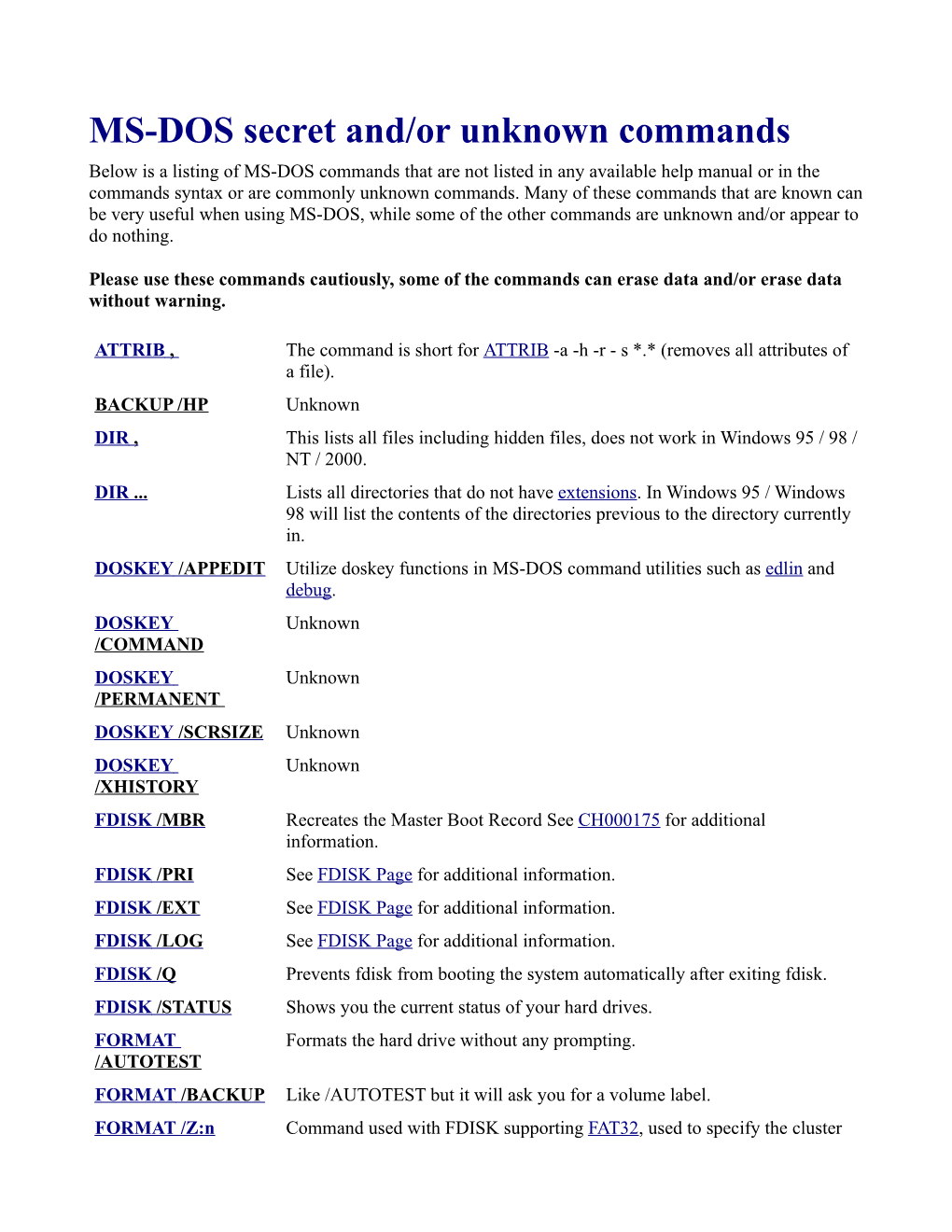 MS-DOS Secret And/Or Unknown Commands