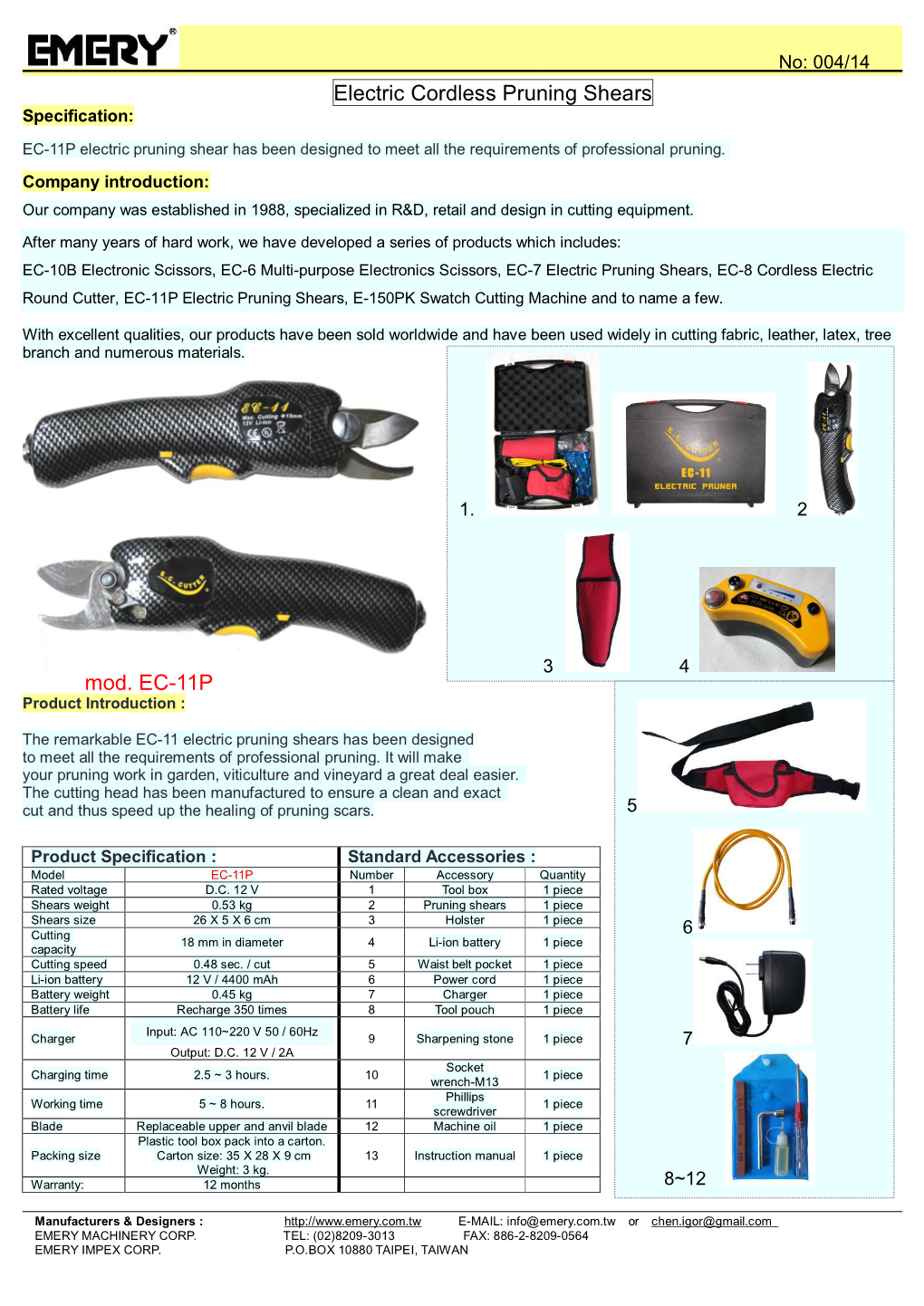 Electric Cordless Pruning Shears Mod. EC-11P