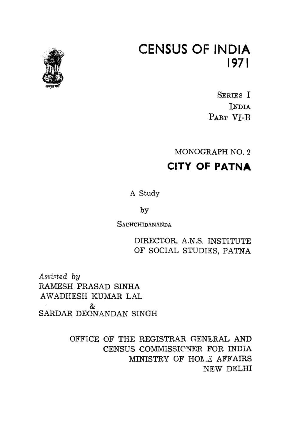 Monograph No-2, City of Patna, Part VI-B, Series-I