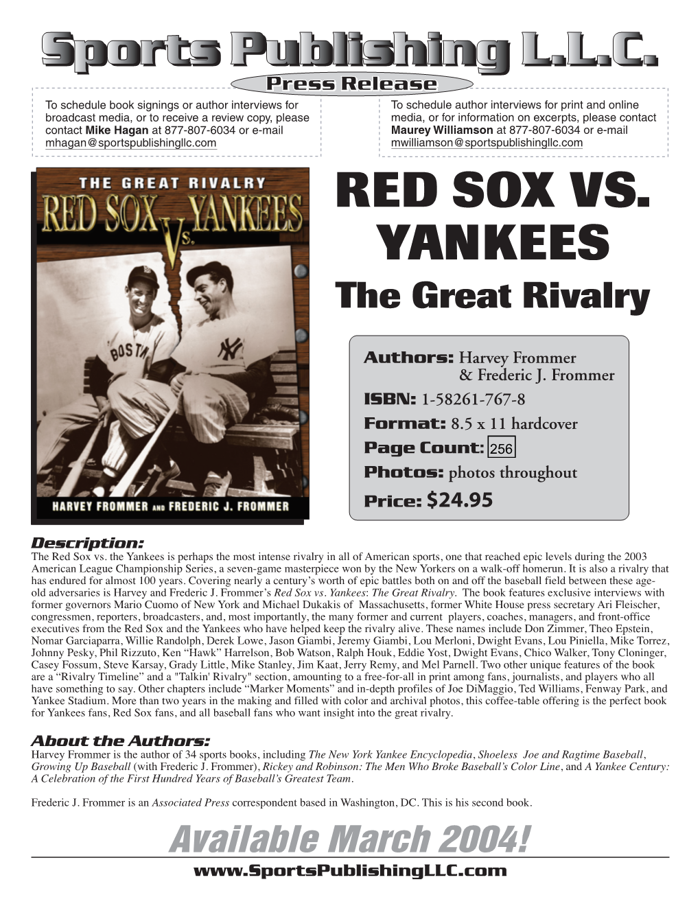 RED SOX VS. YANKEES the Great Rivalry