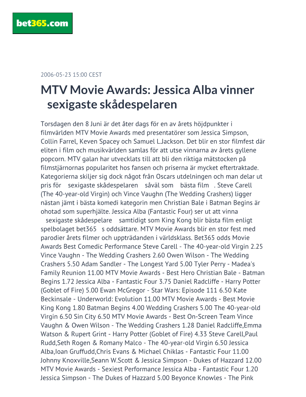 MTV Movie Awards: Jessica Alba Vinner Sexigaste Skådespelaren