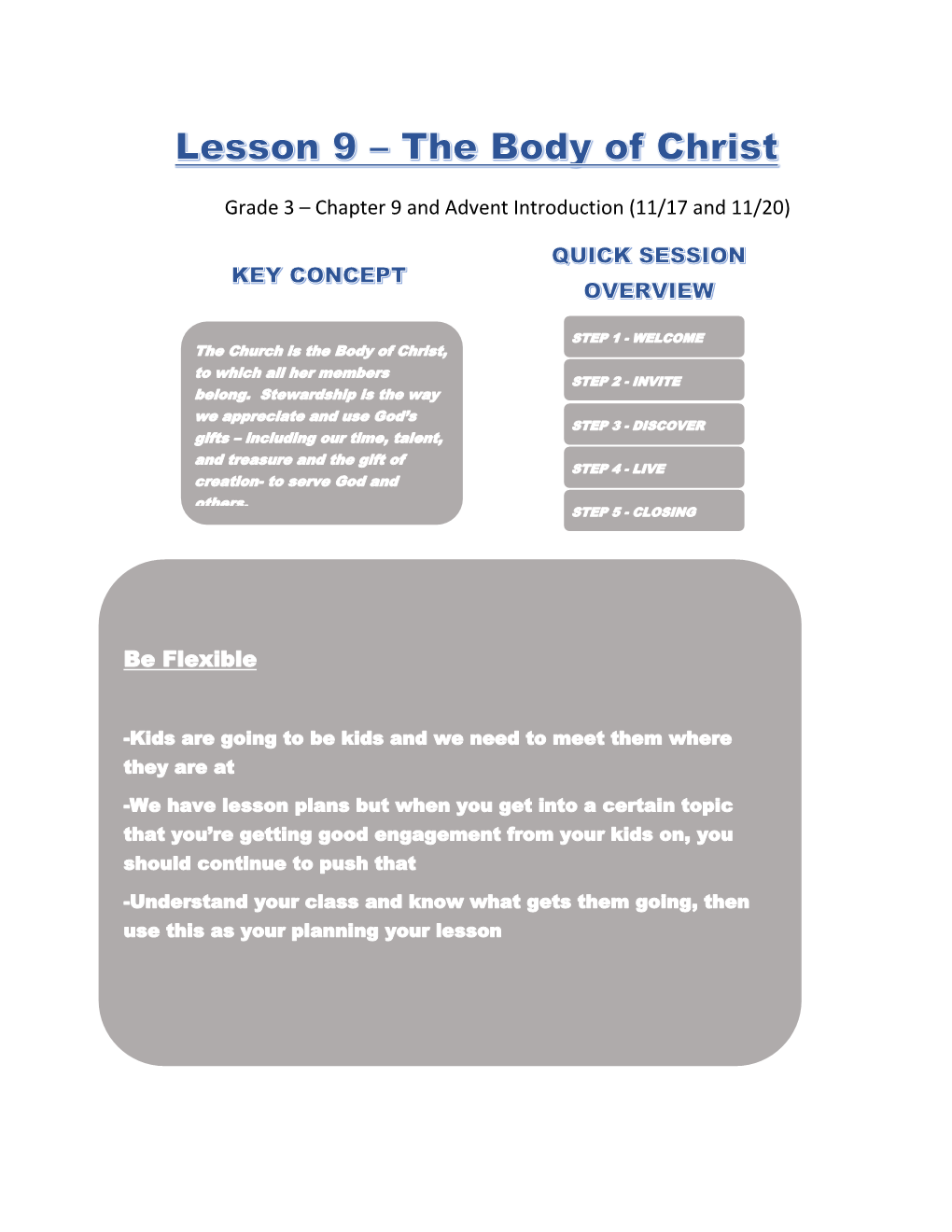 Grade 3 – Chapter 9 and Advent Introduction (11/17 and 11/20)