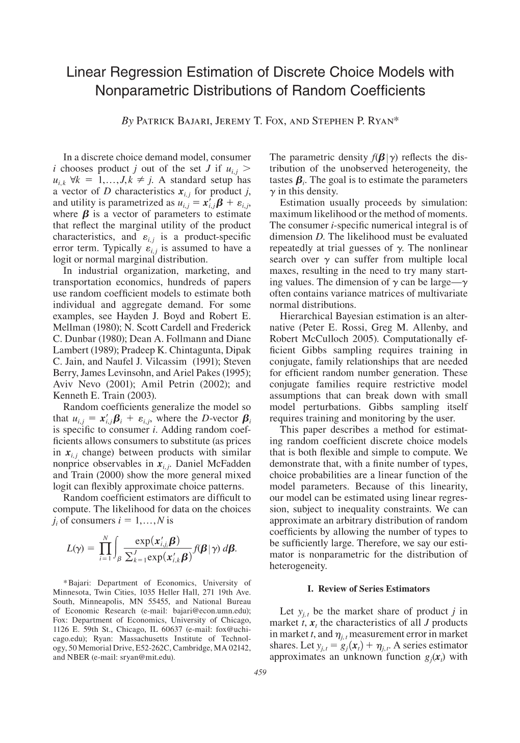 Linear Regression Estimation of Discrete Choice Models With