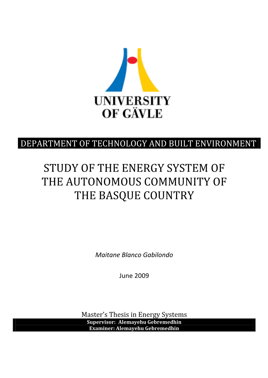 Study of the Energy System of the Autonomous Community of the Basque Country