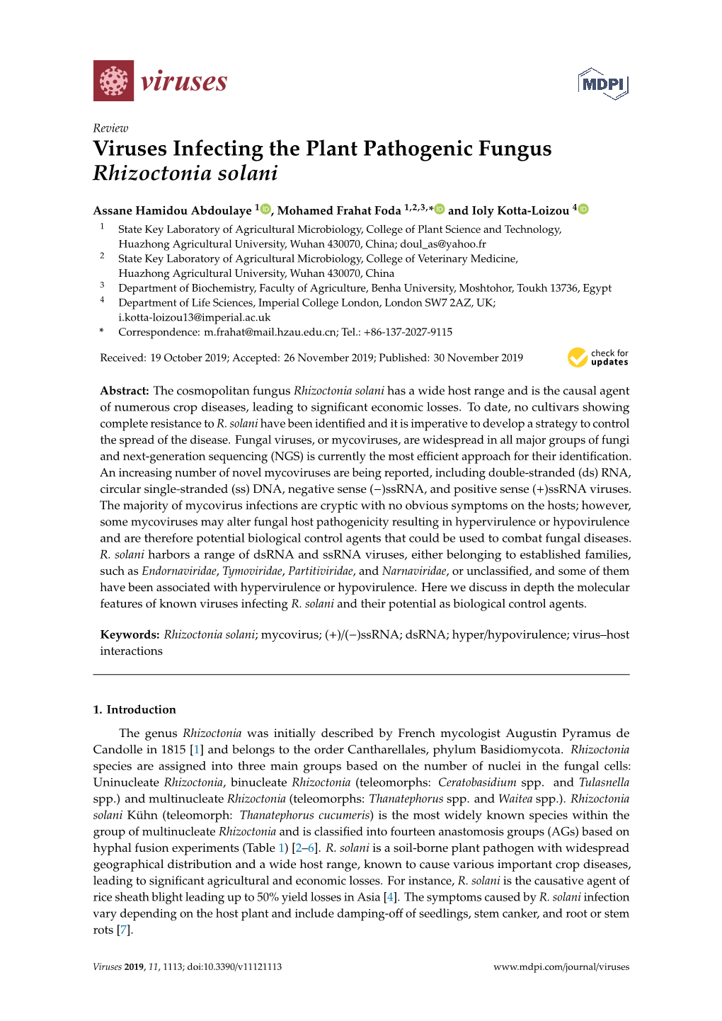 Viruses Infecting the Plant Pathogenic Fungus Rhizoctonia Solani