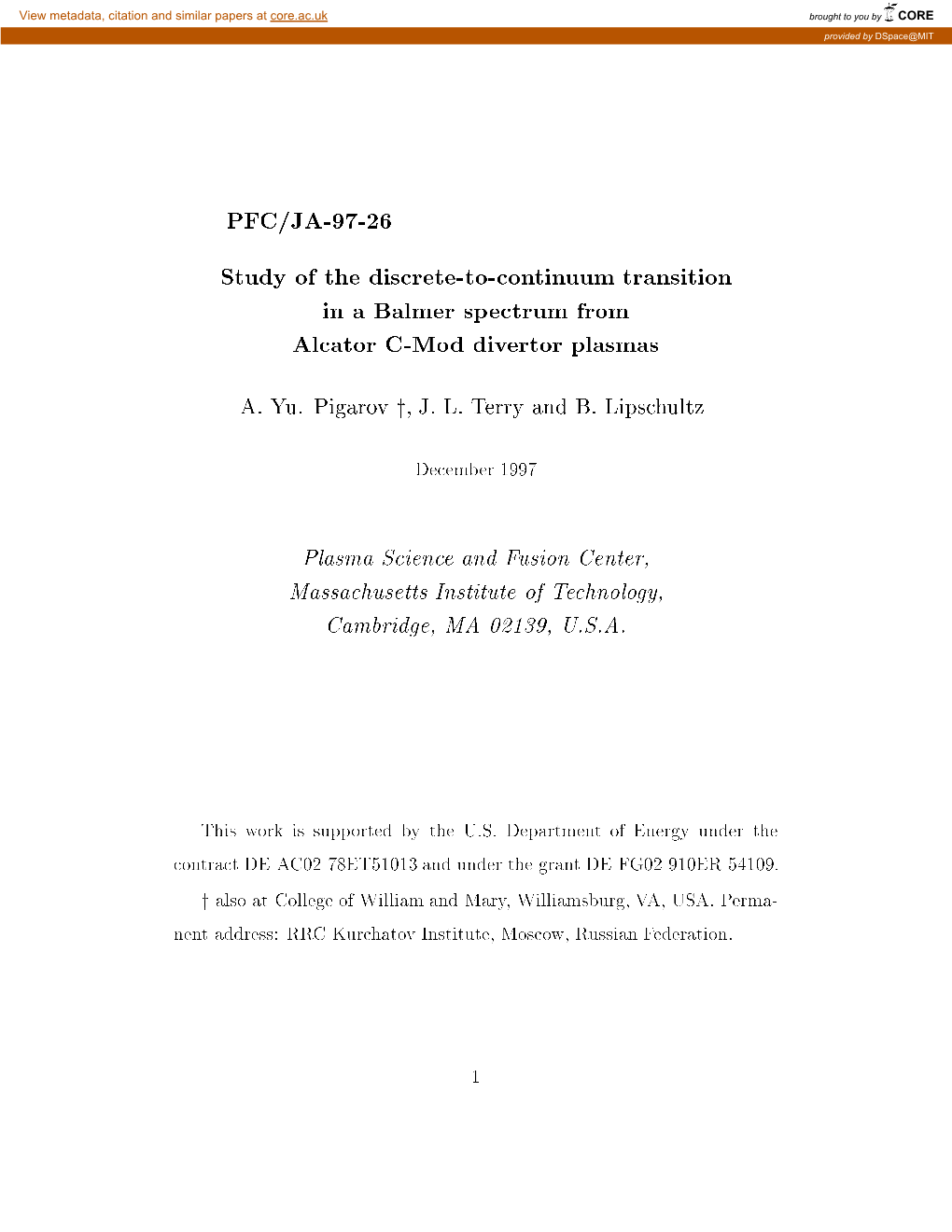 Study of the Discrete-To-Continuum Transition in a Balmer