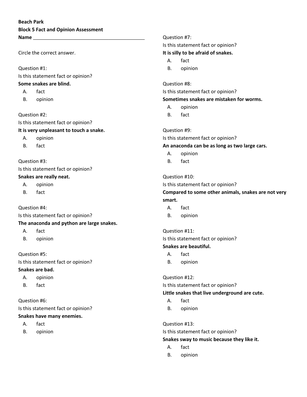 Block 5 Fact and Opinion Assessment