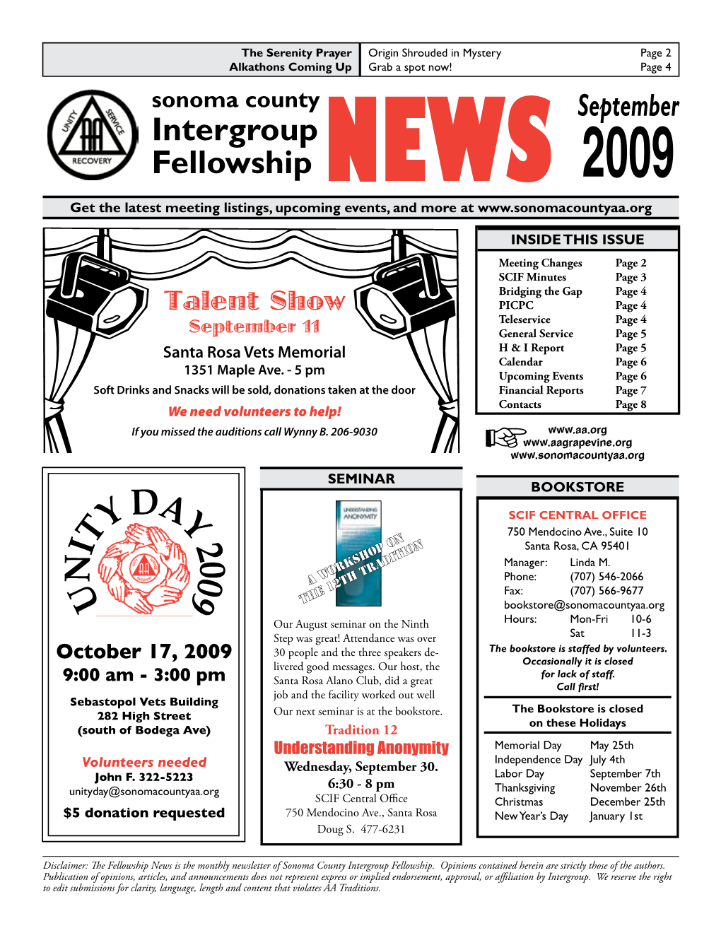 September Intergroup Fellowship NEWS 2009 Get the Latest Meeting Listings, Upcoming Events, and More At