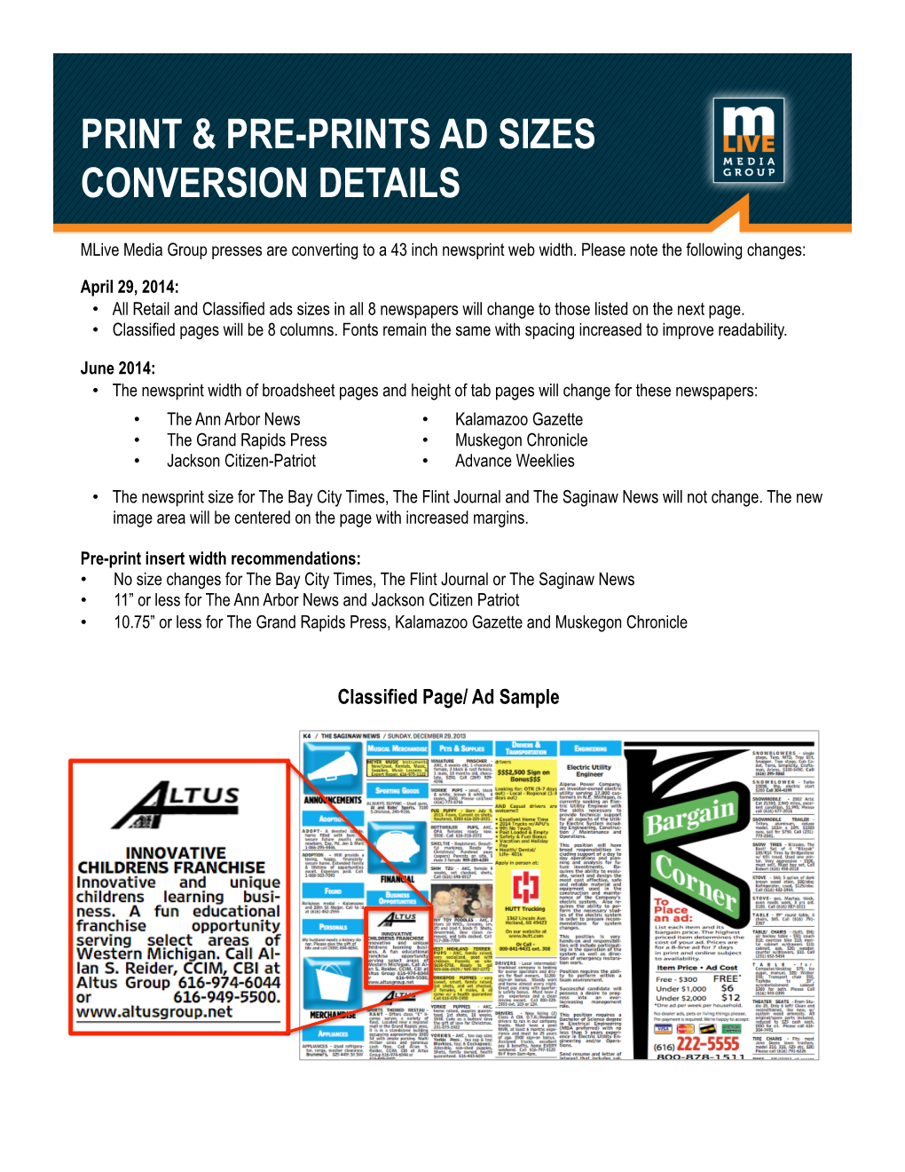 Print & Pre-Prints Ad Sizes