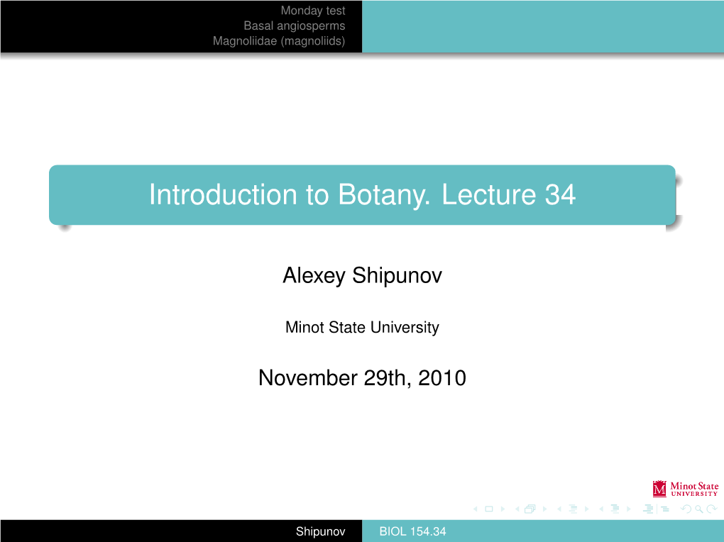 Introduction to Botany. Lecture 34