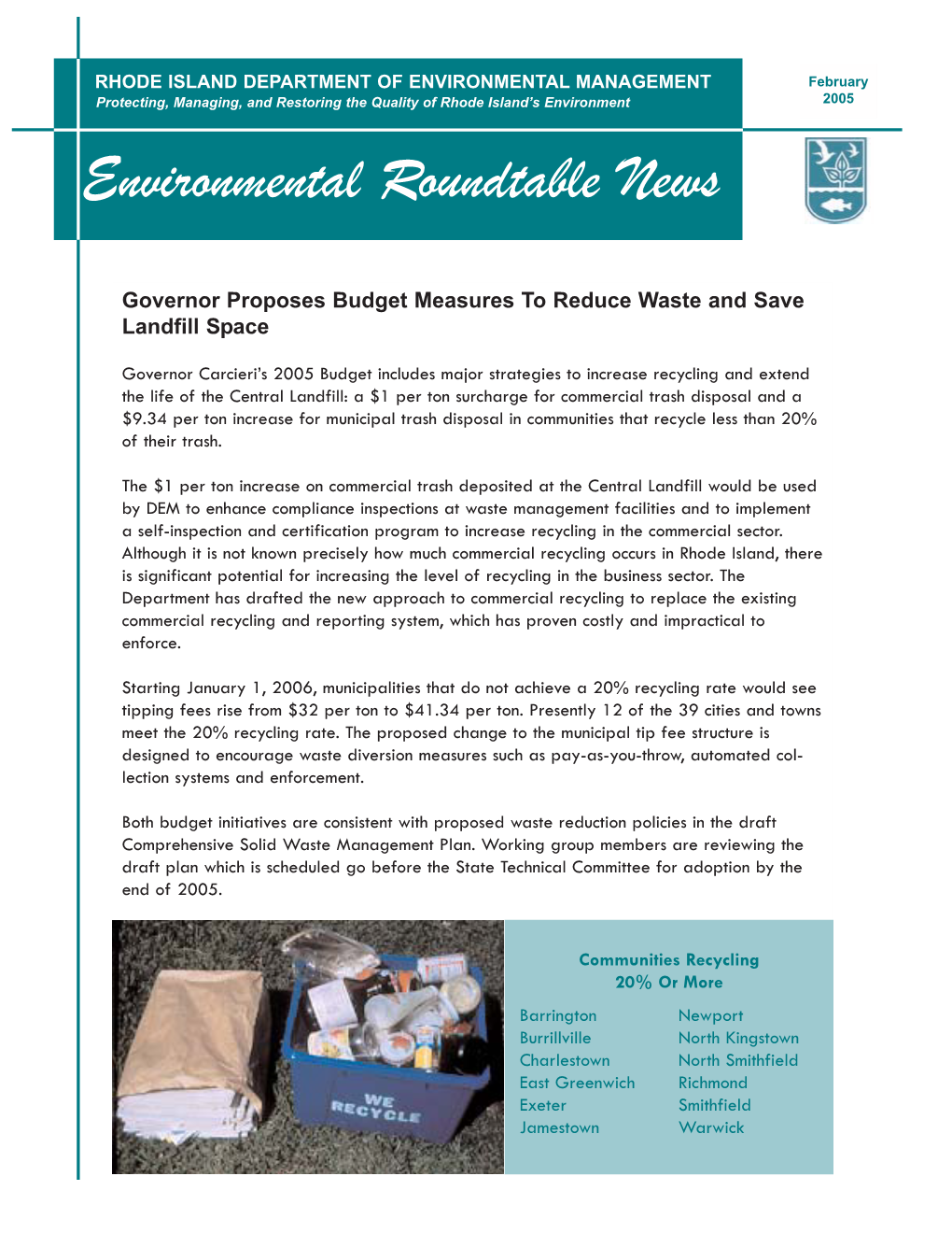 Environmental Roundtable Newsletter, February 2005