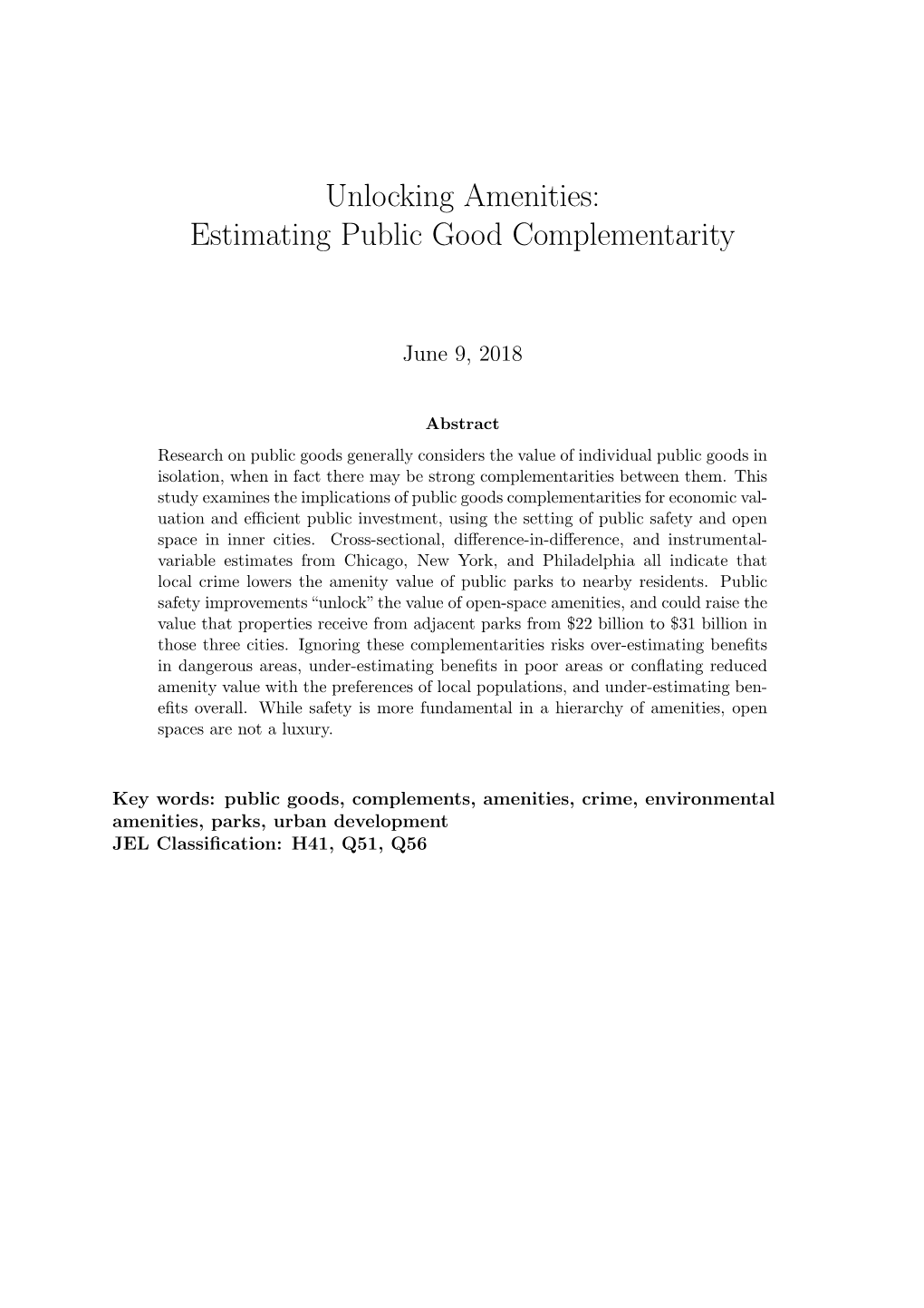 Unlocking Amenities: Estimating Public Good Complementarity
