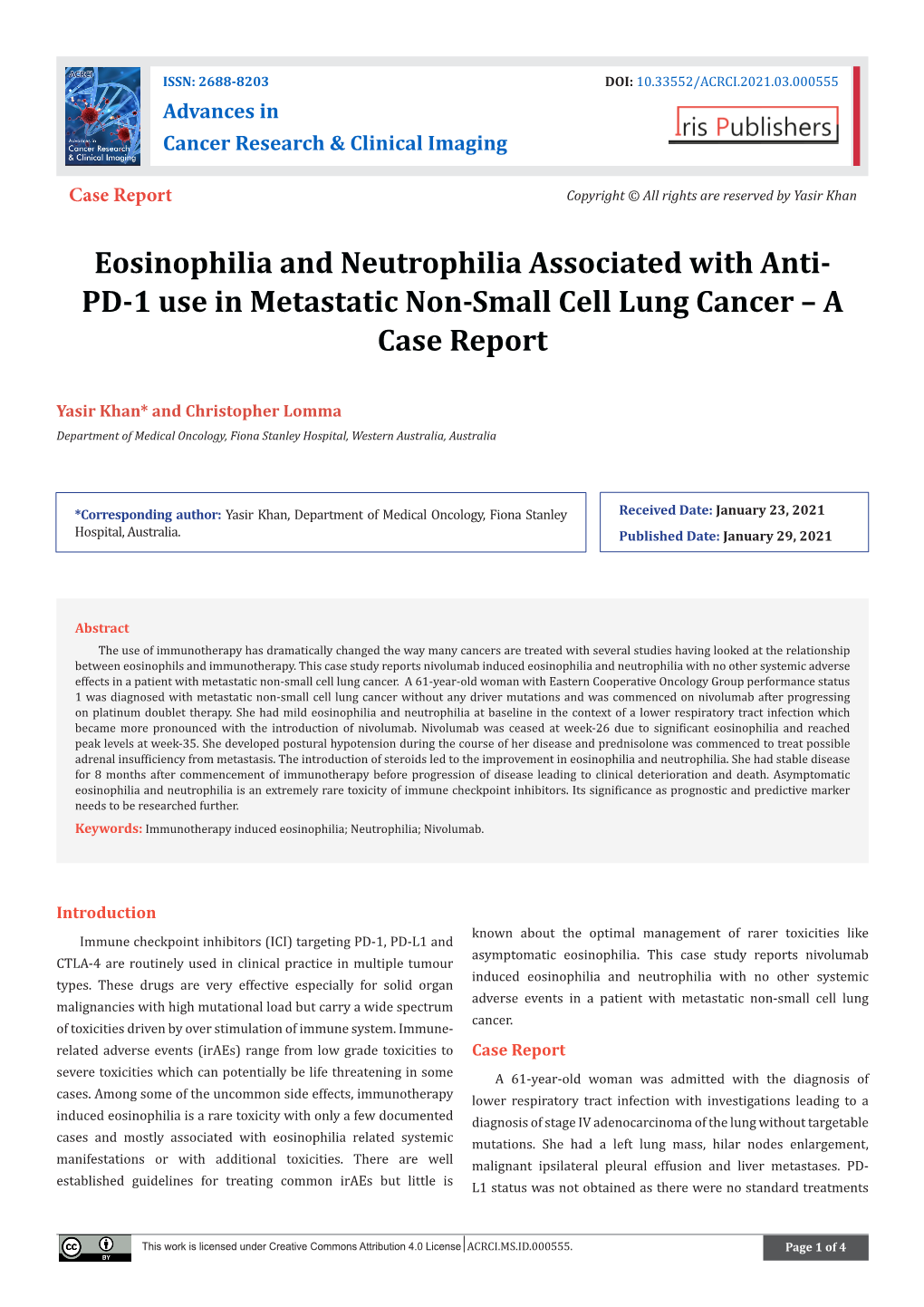 Eosinophilia and Neutrophilia Associated with Antipd-1 Use In