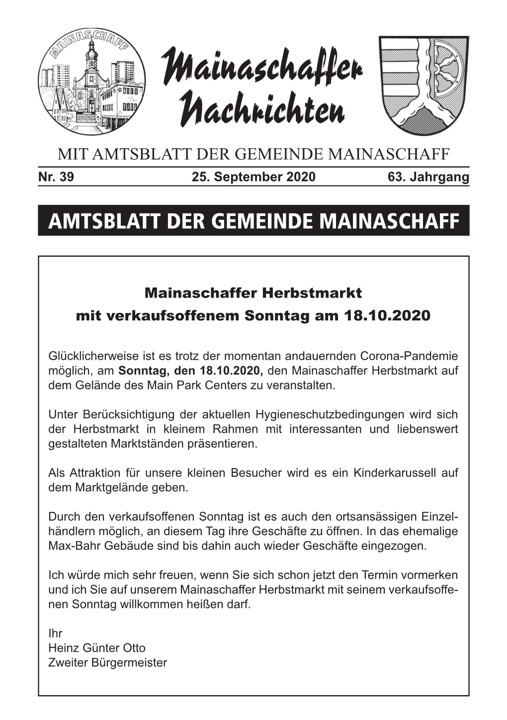 Mainaschaffer Nachrichten Mit Amtsblatt Der Gemeinde Mainaschaff Nr