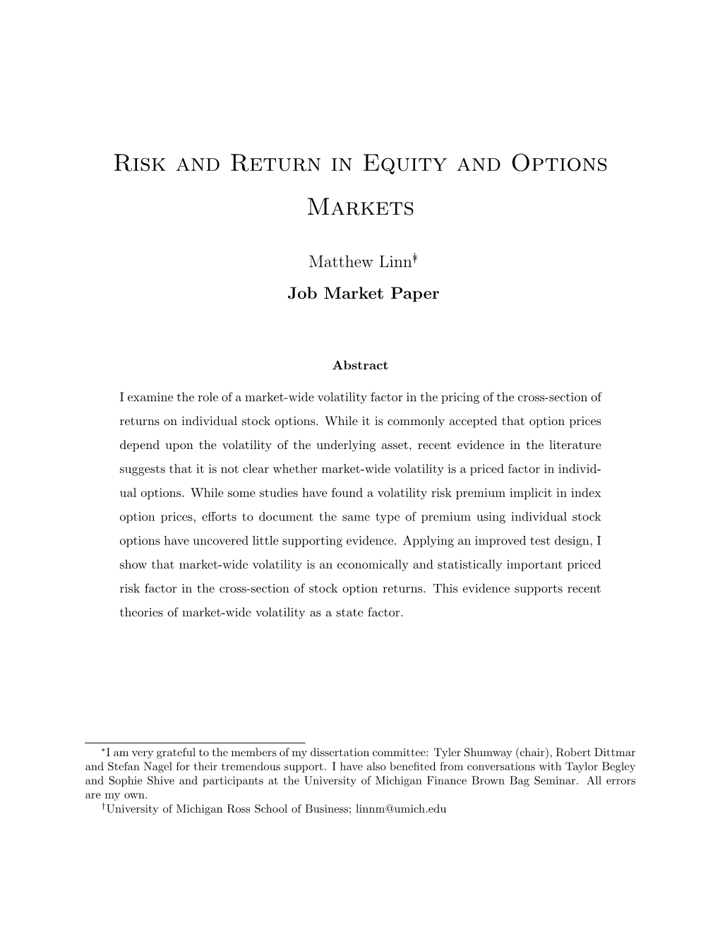 Risk and Return in Equity and Options Markets