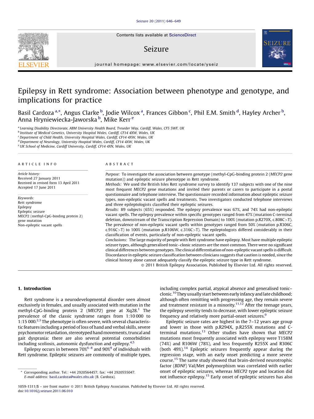 Epilepsy in Rett Syndrome: Association Between Phenotype and Genotype, and Implications for Practice