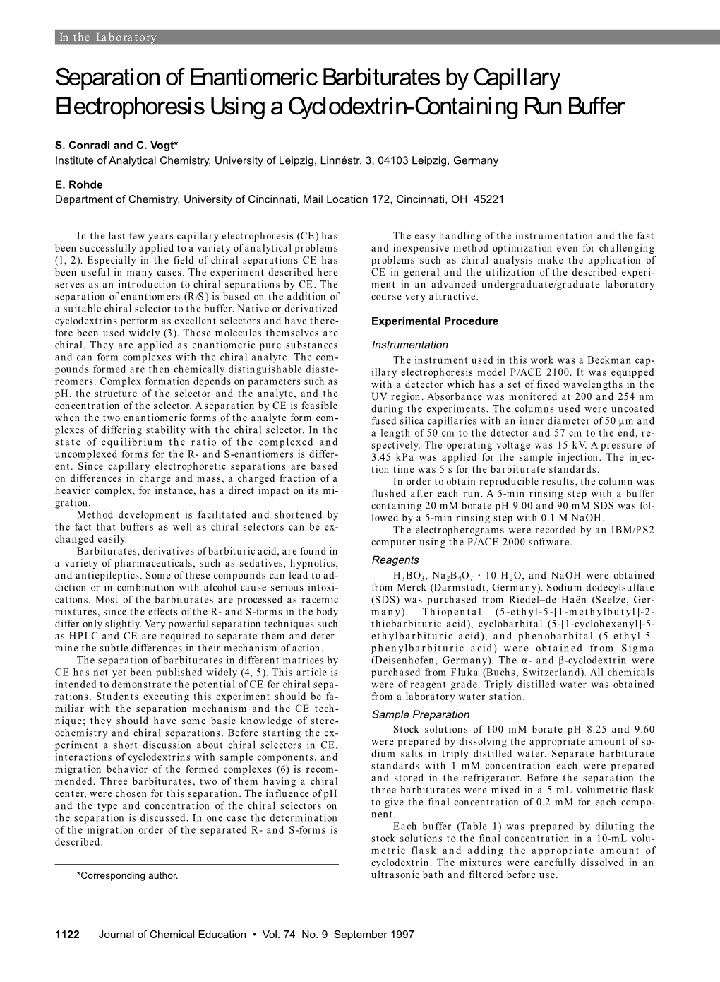 JCE0997 P1122 Separation of Enantiomeric Barbiturates By