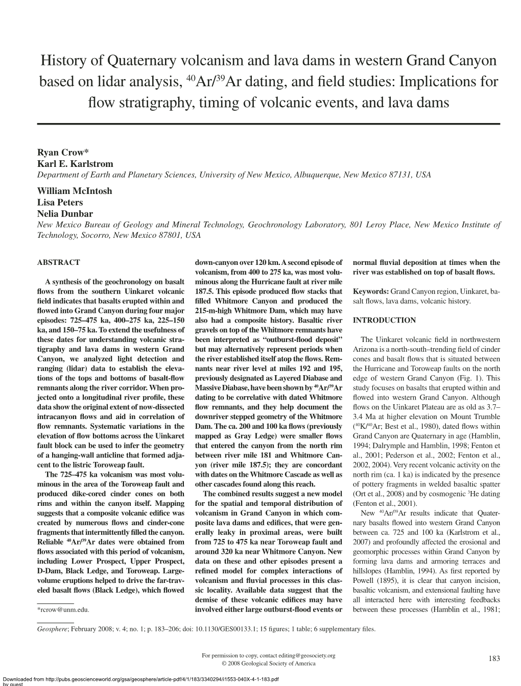 History of Quaternary Volcanism and Lava Dams in Western Grand