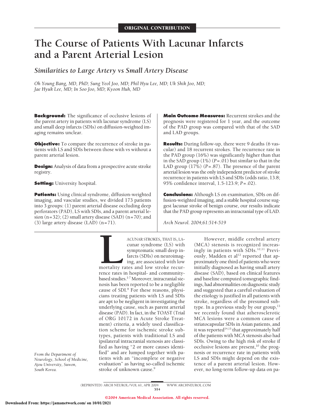 Similarities to Large Artery Vs Small Artery Disease