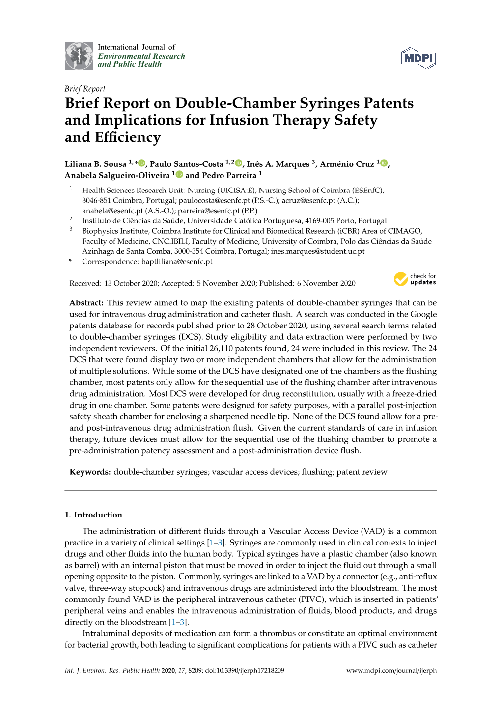 Brief Report on Double-Chamber Syringes Patents and Implications for Infusion Therapy Safety and Efficiency