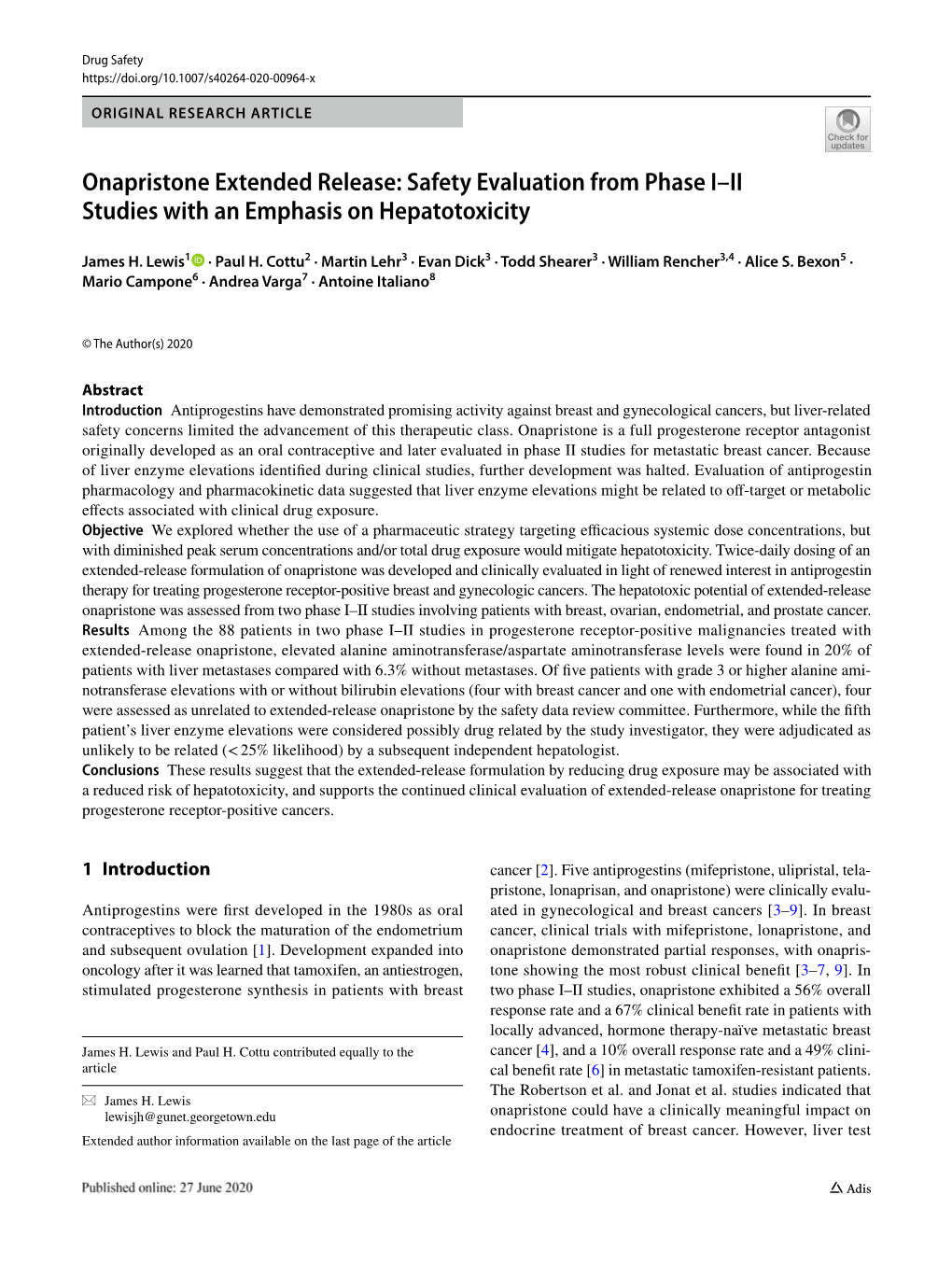 Onapristone Extended Release: Safety Evaluation from Phase I–II Studies with an Emphasis on Hepatotoxicity