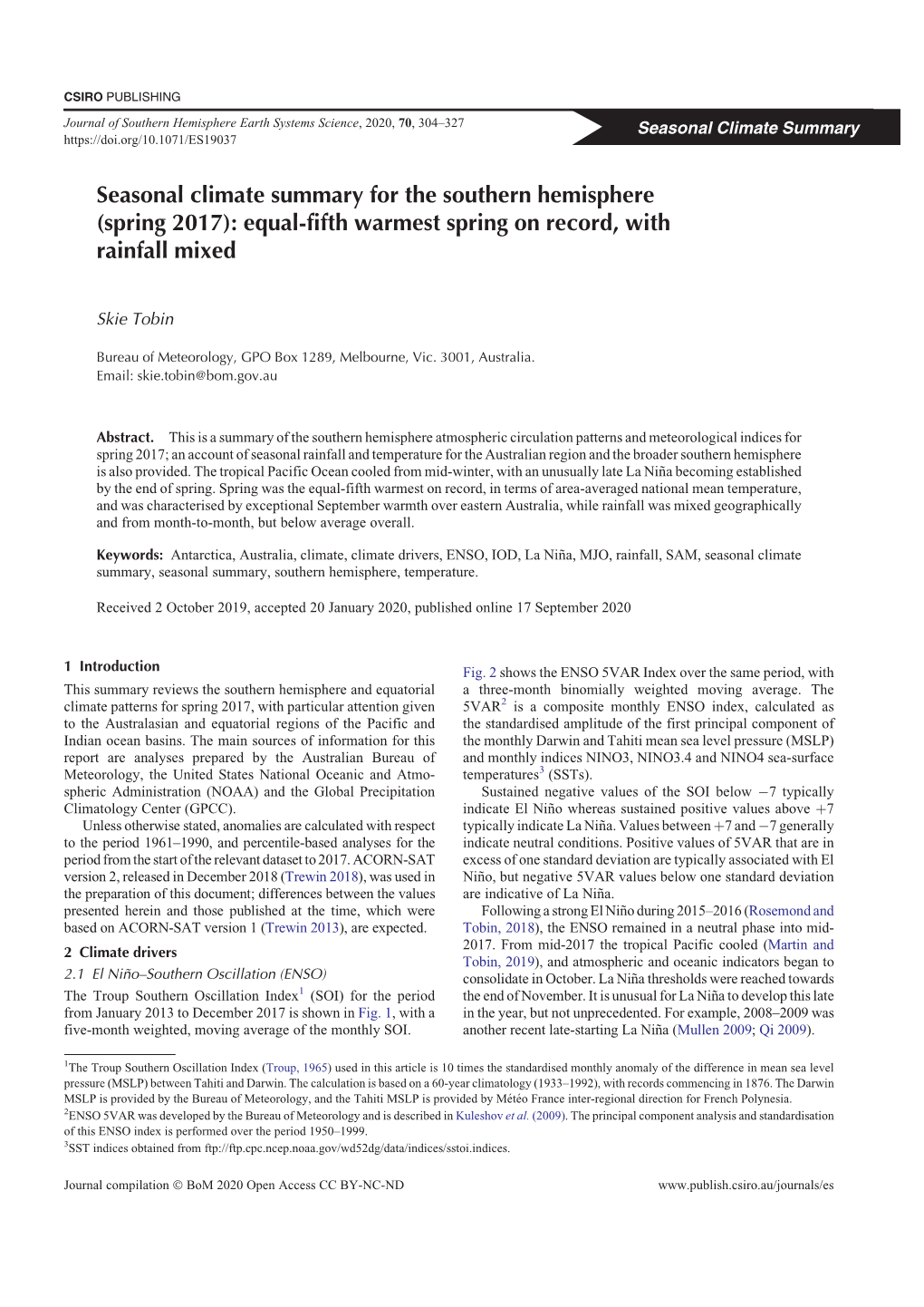 Seasonal Climate Summary for the Southern Hemisphere (Spring 2017): Equal-Fifth Warmest Spring on Record, with Rainfall Mixed